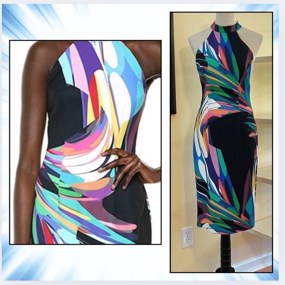 Trina Turk Majestic Multicolor Halter Bodycon Knee Dress,Exclt. Condition,Size 6 - Picture 3 of 10